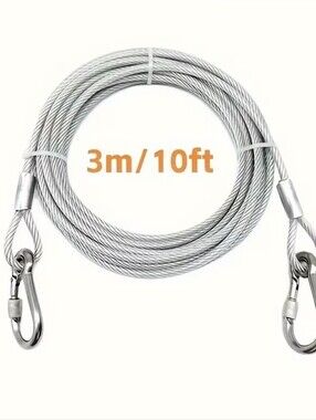 10ft (3m) Heavy Duty Steel Wire Rope Cable with Snap Hooks | Multi-Purpose Tie-D
